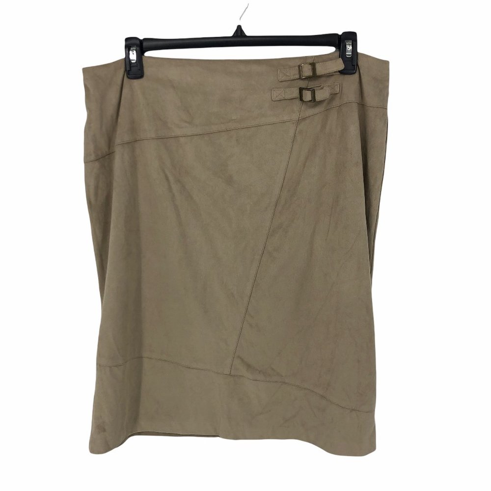 Cato Skirt Size 16W Womens Career Casual Solid Tan Khaki Beige Microsuede Faux